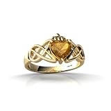 14K Yellow Gold Genuine Heart Citrine Celtic Claddagh Ring