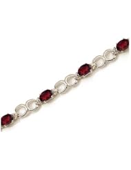 10K White Gold Oval Garnet and Diamond Bracelet