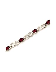 14K White Gold Oval Garnet and Diamond Bracelet