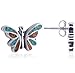 South Western Native American Turquoise Coral Butterfly Back Post Stud Sterling Silver Earrings