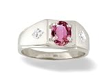 14K White Gold Genuine Oval Pink Tourmaline and Diamond Men's Ring