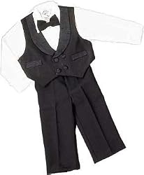 Boys "Mini" Tuxedo Dress Slacks Set Satin-trim Lined Vest, Bowtie, Dress Shirt Infants & Toddlers, Black or White