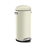 simplehuman Round Retro Step Trash Can, Cream Steel, 30-Liter / 8-Gallon