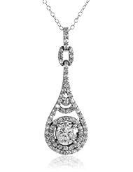 Sterling Silver Pave Clear Cubic Zirconia Teardrop Pendant Necklace, 18"