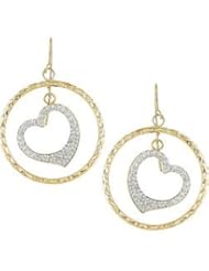 10k Gold White Crystal Circle Heart Earrings