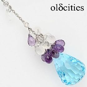 18K White Gold 30 CTW Blue Topaz, Diamond and Quartz Teardrop 16 Necklace -... by