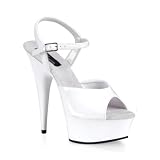 5 3/4 Inch Heel Sexy Shoes Platform Leather Sandal Ankle Strap Open Toe White