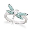 Rhodium Plated Light Blue Enamel CZ Dragonfly Ring