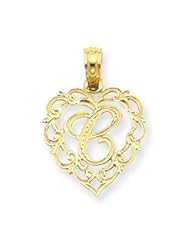 14k Gold C Script Initial in Heart Pendant
