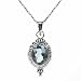 Sterling Silver Bali Bead Genuine Blue Topaz Stone Oval Pendant