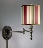 Swing Arm Plug in Lamp in Bronze, striped shade