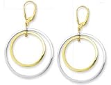 14k Yellow two Circle Hoop with lever back Earrings