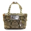 Coach Signature Sateen Mirror Metallic Gallery Book Bag Tote Khaki Gold