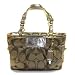 Coach Signature Sateen Mirror Metallic Gallery Book Bag Tote Khaki Gold