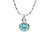 Aquamarine Cubic Zirconia 1ct 6.5mm Solitaire Bezel Platinum Overlay CAREFREE Sterling Silver Pendant Necklace