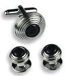 Tuxedo Cufflinks and Studs, Black Stone Multi Tiered