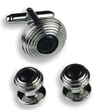 Tuxedo Cufflinks and Studs, Black Stone Multi Tiered