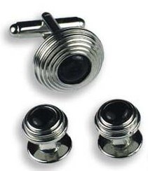 Tuxedo Cufflinks and Studs, Black Stone Multi Tiered