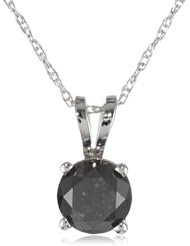 14k Gold Black Diamond Solitaire Pendant (3/4 cttw)