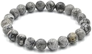 YouΞ Gem Semi Precious Gemstone 8mm Round Beads Stretch Bracelet 7" Unisex Picasso Jasper