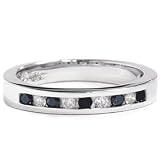 Geniune .30CT Diamond Ring Black White Diamonds Channel Set 14K White Gold Band