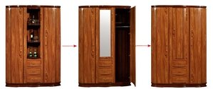 B88B188 3-Door Wardrobe w/ Mirror & Bar Shelf by Pantek