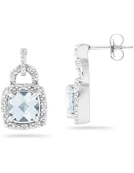Cushion Cut Aquamarine and Diamond Earrings 10K White Gold