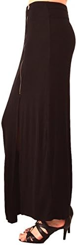 Womens Long Maxi Skirt W/Long Side Slit and Zipper Detail (Small, Black)