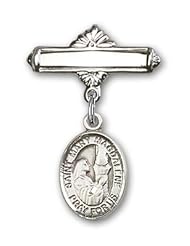 Sterling Silver Baby Badge with St. Mary Magdalene Charm and Polished Badge Pin