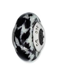 Silver, White and Black Glitter Overlay Glass Charm for 3mm Bracelets