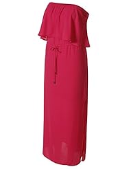 Strapless  Bandeau Neck Polyester Maxi Dress  With Ruffles