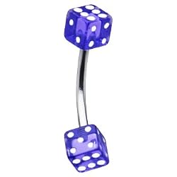 16 Gauge Blue Dice Eyebrow Ring