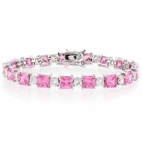 Sterling Silver Square and Circle Pink CZ and Simulated Diamond CZ Tennis... by 