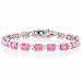 Sterling Silver Square and Circle Pink CZ and Simulated Diamond CZ Tennis Bracelet