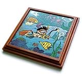 Kike Calvo KIKEO Children illustrations - Kikeo with an underwater camera explores the reef - Trivets