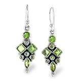 5 Carat Peridot Gemstone Cluster Sterling Silver Earrings, Designer-created Earrings in August's Birthstone.