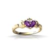 14K Yellow Gold Genuine Pear Amethyst Celtic Claddagh Ring