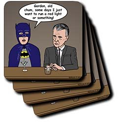  Super Hero Parody with Batman and Commissioner Gordon at the bar - Set Of 4 Coasters - Soft