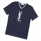 YSL Logo V neck Tee Navy Large