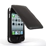 iPhone 4 4G 4GS HD Luxury Black Genuine Leather Case Cover & Screen Protector (New Headphone Easy Access) For Apple iPhone 4G 4GS