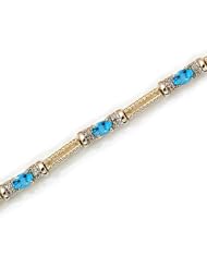 14k Yellow Gold Natural Blue-Topaz And Diamond Tennis Bracelet