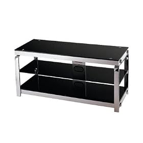 Lite Source LSH-5614 Enzo - 3 Tier Television Stand, Silv Chrome Finish BlackGlass