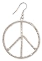 Silver Metal Hammered Peace Sign Dangle Earring