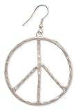 Silver Metal Hammered Peace Sign Dangle Earring
