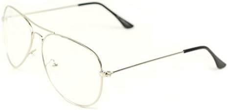 JONNY BLING - Brow Bridged Classic Metallic Frame Retro Aviator Clear Lens Glasses | 74CL (Silver)