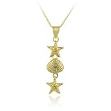 18K Gold over Sterling Silver Starfish and Seashell Pendant