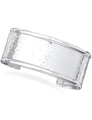 27mm (1 1/16") Hammered Cuff Bracelet with Polished Edge 925 Sterling Silver