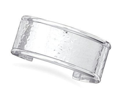 Hammered Sterling Silver Cuff Bracelet w/Polished Edge, 27mm wide