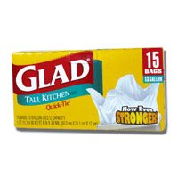 Glad Quick-Tie Tall Kitchen Bags, 13 Gallon - 15 Ea, 12 Bags