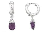 1 3/4 Carat Amethyst Briolette and Diamond 14K White Gold Hoop Earrings